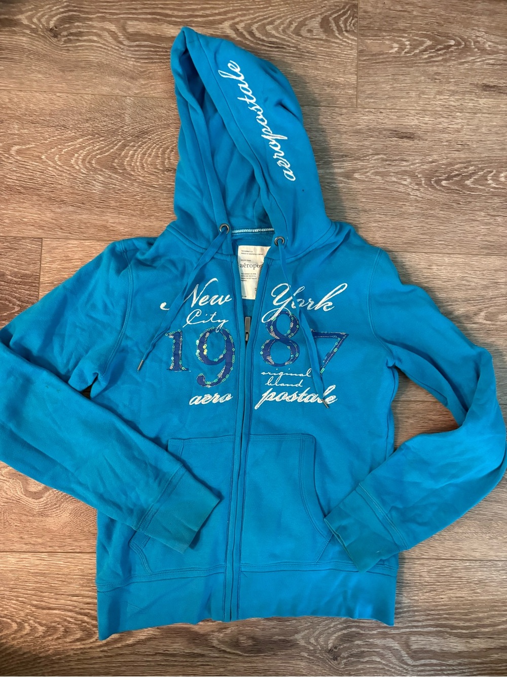 Vintage Y2K AERO Aeropostale Sequins Womens Embroidered Zip Hoodie M Medium